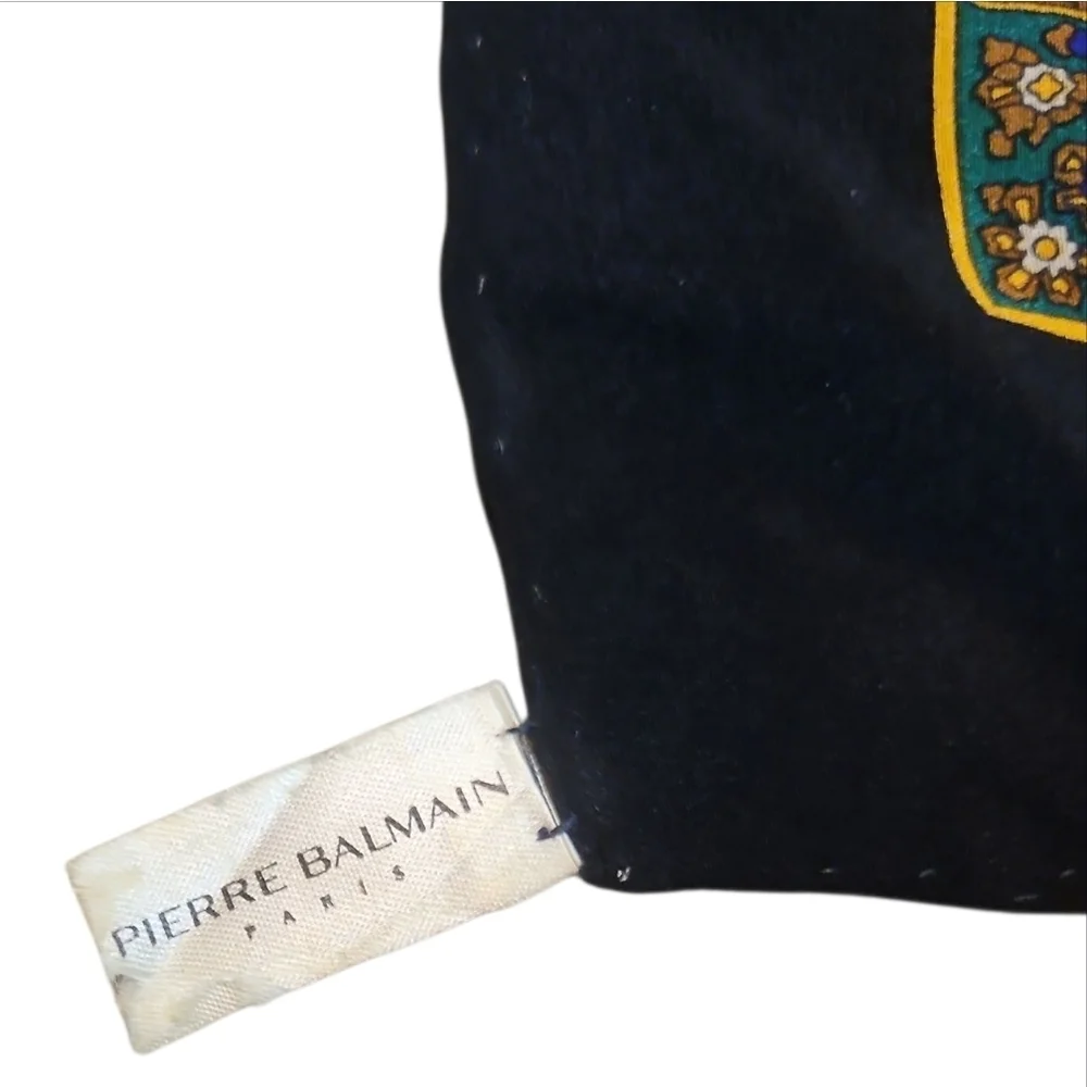 PIERRE BALMAIN | Vintage Paisley Silk Scarf Black Gold 30” Square